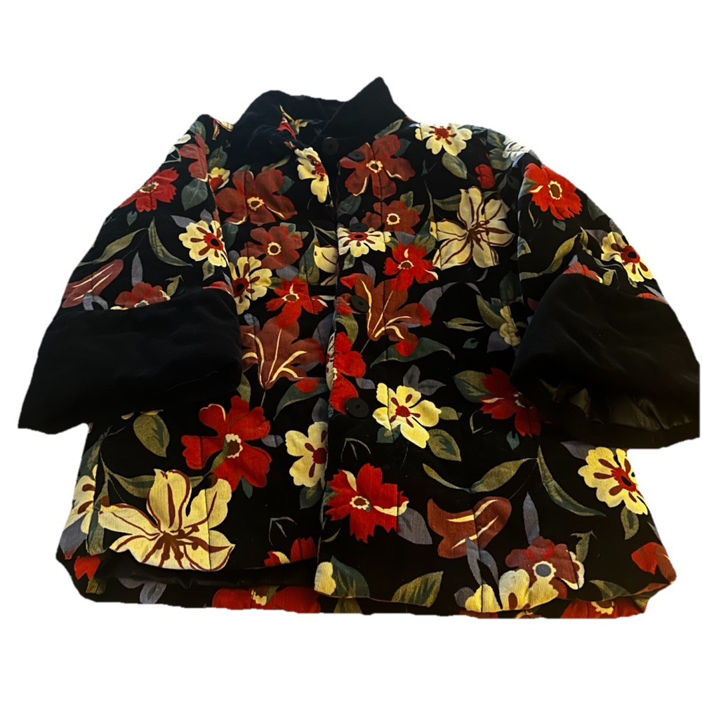 Asian Corduroy Fall Flowers Jacket Size M/L